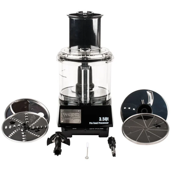 Waring WFP14S 3.5 Qt. Clear Batch Bowl Food Processor with Vegetable Prep Lid Chute and 4 Discs - 1 hp