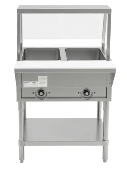 Prepline 32" Two Well Electric Hot Food Steam Table with Sneeze Guard and Undershelf 