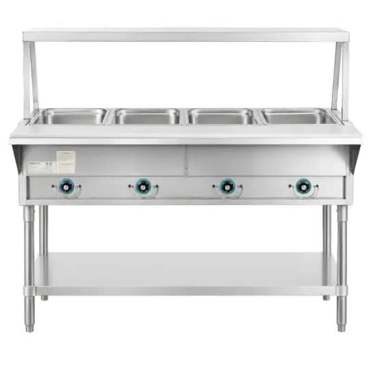 Prepline 60" Four Well Electric Hot Food Steam Table with Sneezed Guard and Undershelf