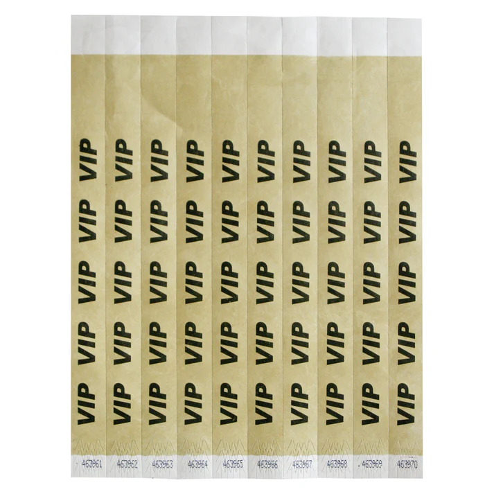 Bar Maid Waterproof Tear-Free Wristbands - VIP (Gold/Black) (500 Pieces/Pack)