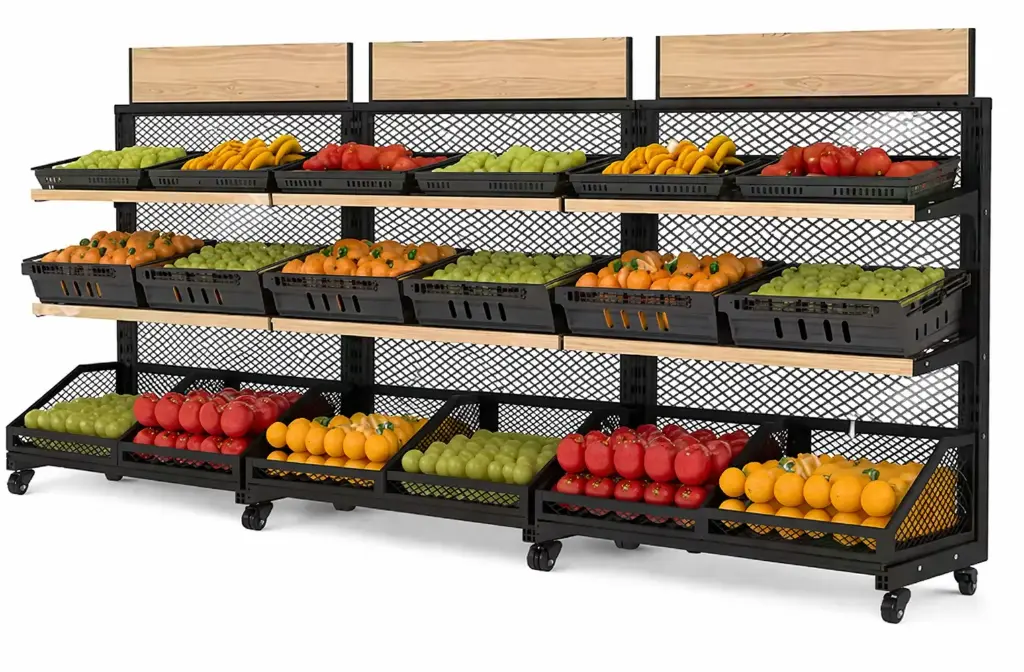 Vegetable Display Steel Wood Shelves 4 Ft