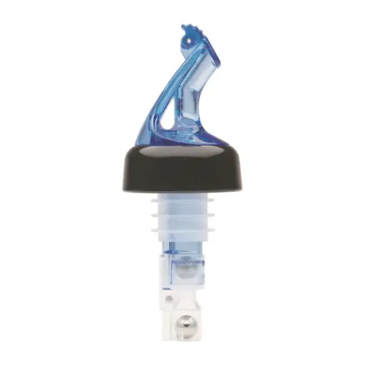[BMP-5100B] Bar Maid 1 oz "Premium Pour" Measured Pourers with Flip Top and Black Collar, Blue - 12 Pieces/Pack