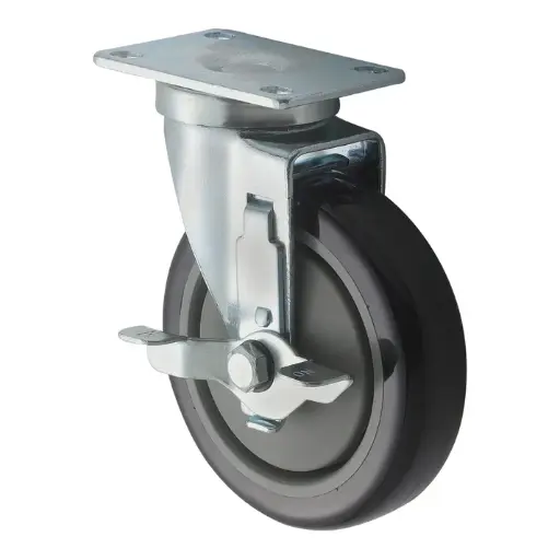 [CT-23B] Universal Plate Caster Set with Brake, 2-3/8" x 3-5/8" Plate, 5" Wheels