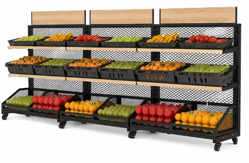 [FRUITW-3FT] Vegetable Display Steel Wood Shelves 3 Ft