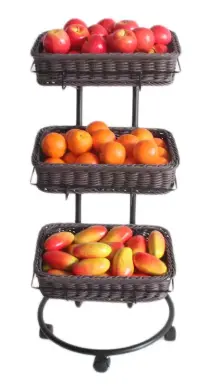 [VF3] Vegetable & Fruit Basket Stand Square - 3 Baskets 
