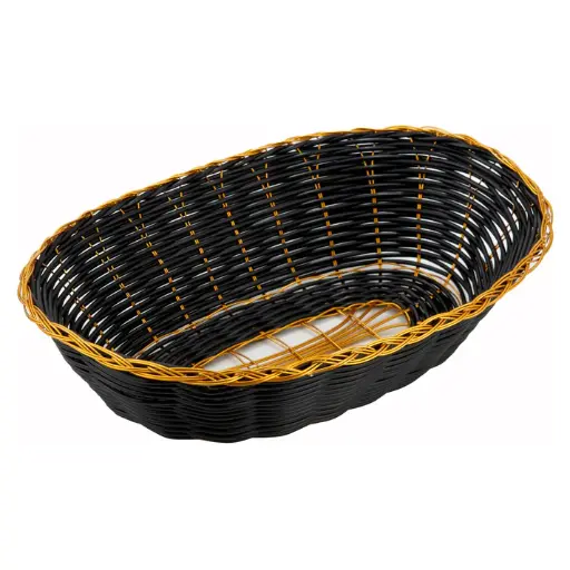[PWBK-9V-SV1] Black and Gold Poly Woven Basket  / Oval