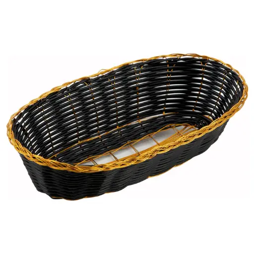 [PWBK-9B-SV1] Black and Gold Poly Woven Basket  / Long Oval