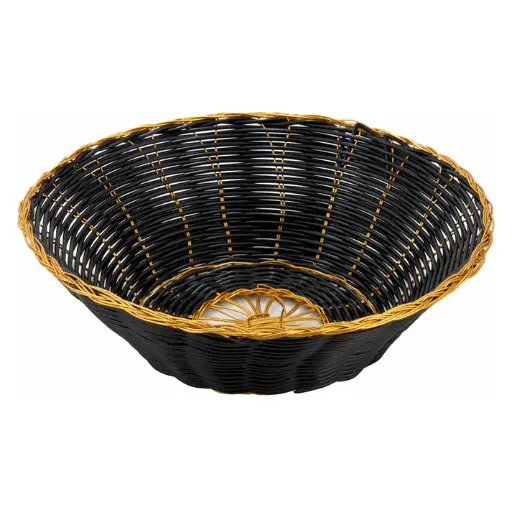 [PWBK-8R-SV1] Black and Gold Poly Woven Basket  / Round